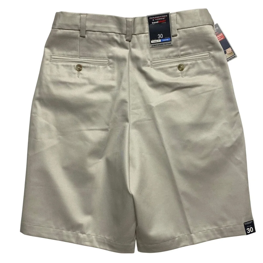 Roundtree & Yorke Travel Smart‎ Mens Pleated Shorts Expander Waistband 30 NWT